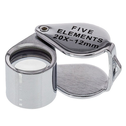 Jewelers Loupe 20x Silver Tone 5 Element Triplet 12mm Leather Case