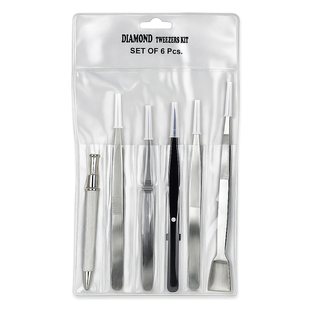 Stone Tweezer Set - 6pc Stainless Steel