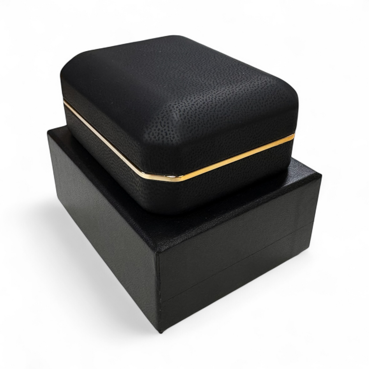 Leatherette Large Earring/Pendant Light Box, Black w/Gold Trim