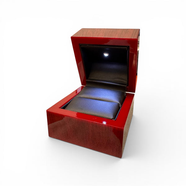 Rosewood Lighted Ring Box - Black Insert w/LED