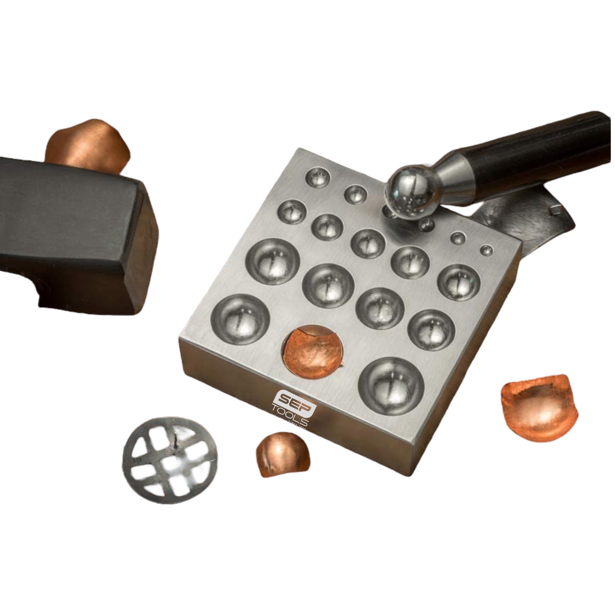 Dapping Punch Set,Block With 18 Punches on Wooden Stand 20Pc/2-IN