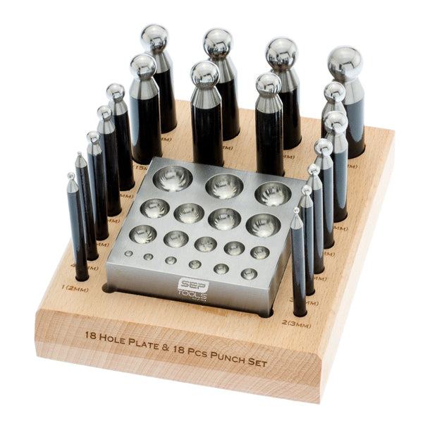 Dapping Punch Set,Block With 18 Punches on Wooden Stand 20Pc/2-IN-1