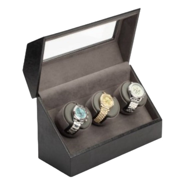 Diplomat "Victoria" 3-Watch Winder in Onyx & Charcoa