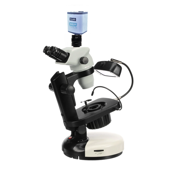 Trinocular Zoom Stereo Gemological Microscope on Gem Stand with HD Camera