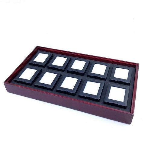 Deluxe 10 box Gem Display  in rosewood tray